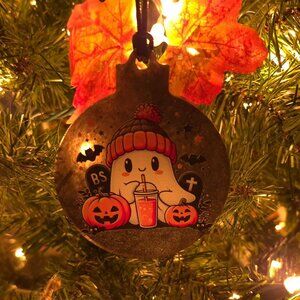 Handmade Ghost Halloween Resin Ornament Pumpkins Fall Leaves Holiday Decor